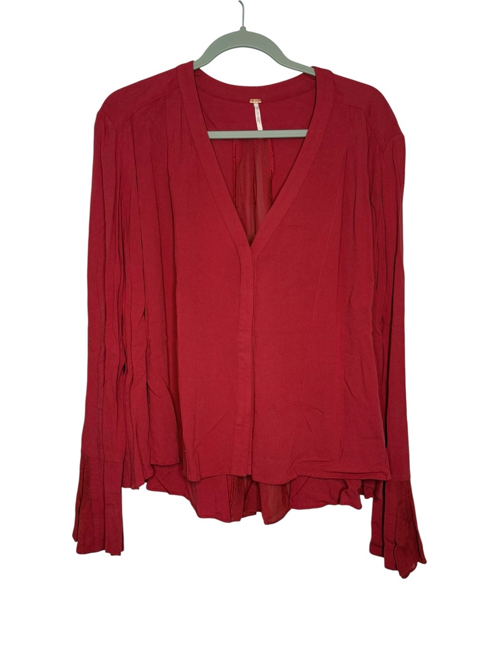 Free People Button Front Long Sleeve Blouse Red Size Medium
